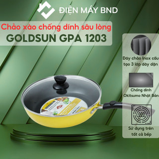 Chảo xào chống dính sâu lòng Goldsun GPA1203 - Chảo nhôm dày 2.5mm đáy từ kèm vung kính sử dụng mọi loại bếp dienmaybnd