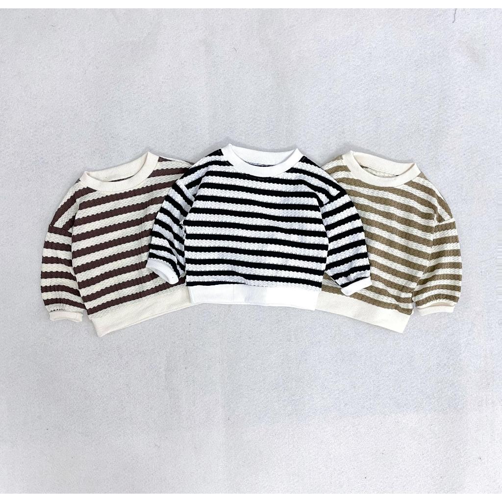 TE505 -Áo dài tay kẻ chất len mỏng mềm mại cho bé trai bé gái hoạ tiết kẻ sọc thời trang size 8-17kg