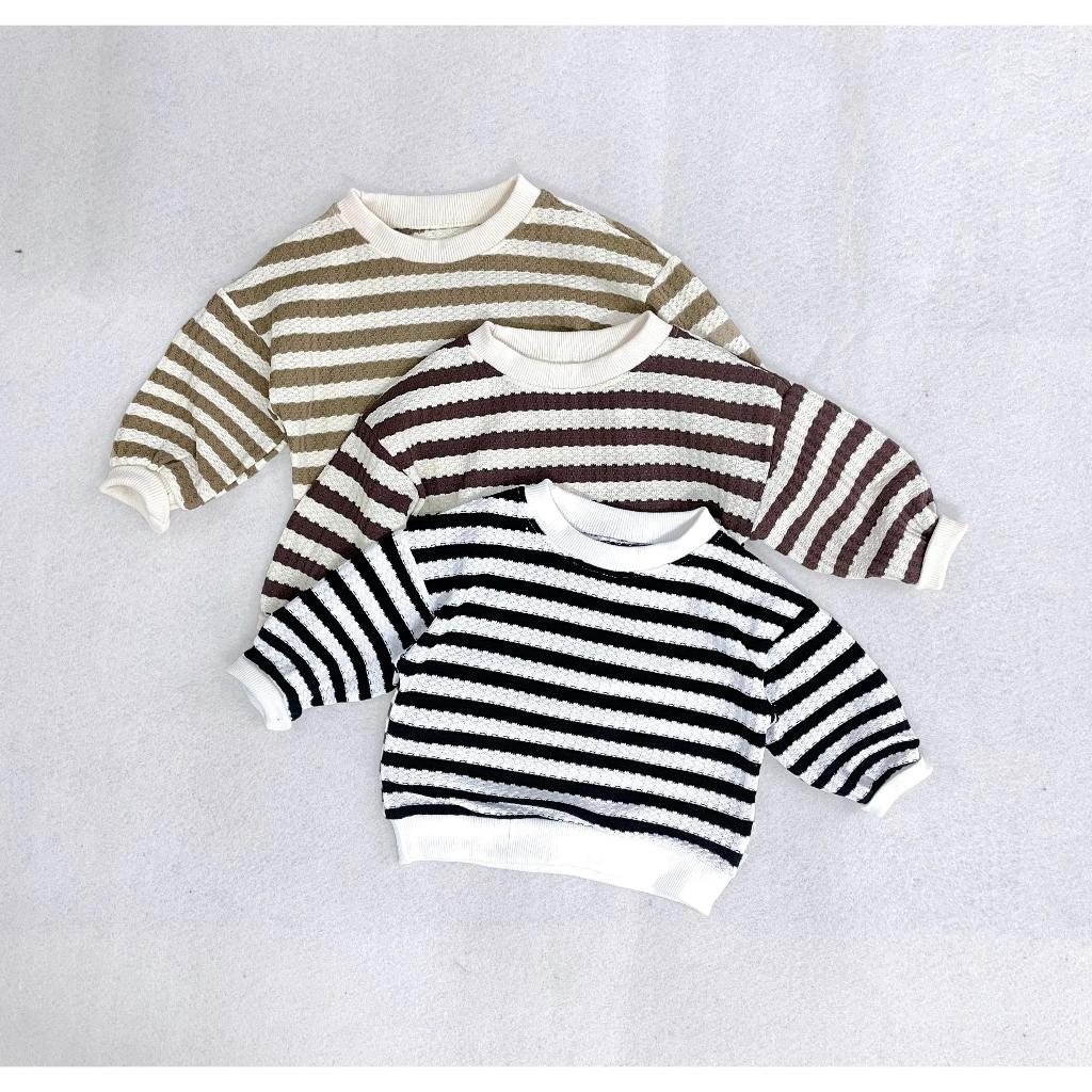 TE505 -Áo dài tay kẻ chất len mỏng mềm mại cho bé trai bé gái hoạ tiết kẻ sọc thời trang size 8-17kg