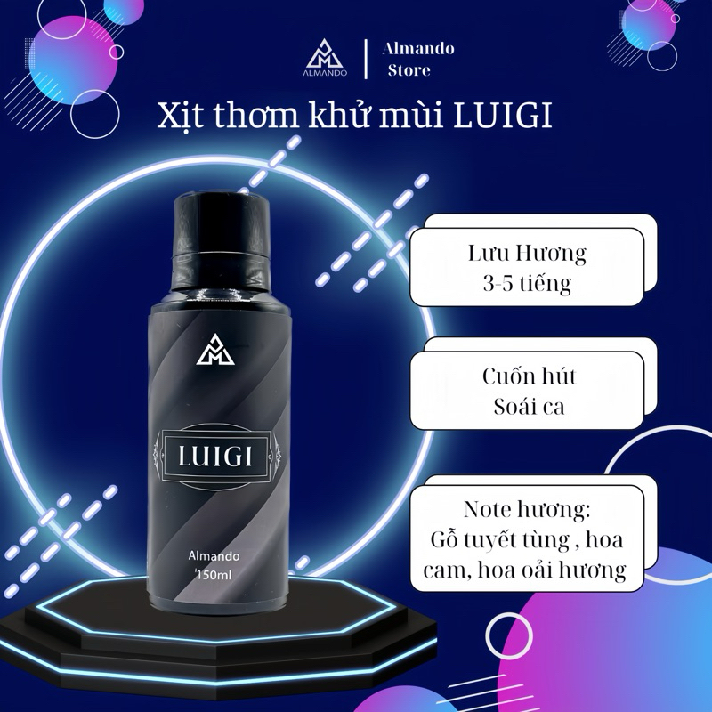Xịt thơm khử mùi toàn thân ALMANDO cho nam mùi LUIGI hương thơm cuốn hút soái ca