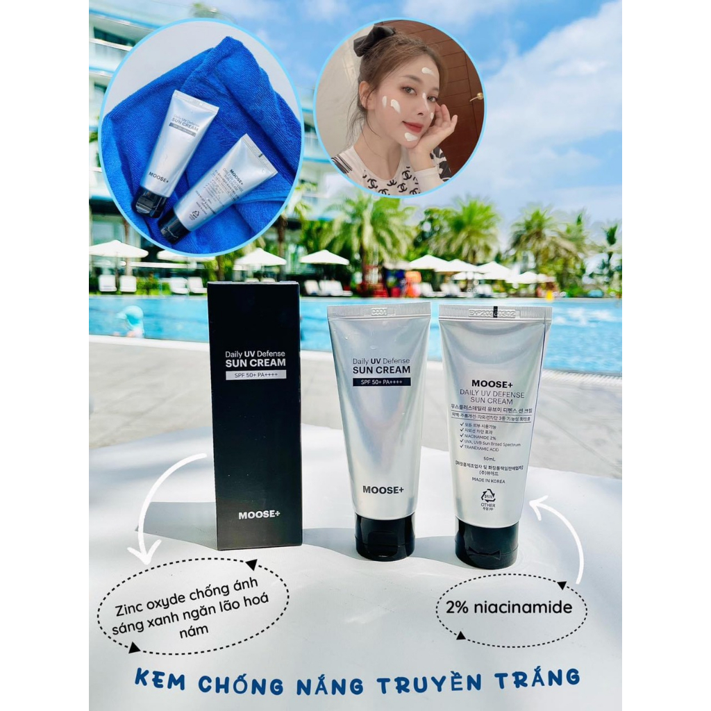 Kem chống nắng moose+ nâng tông dưỡng trắng da trọng lượng 50gam hạn dùng 2026 [chính hãng]