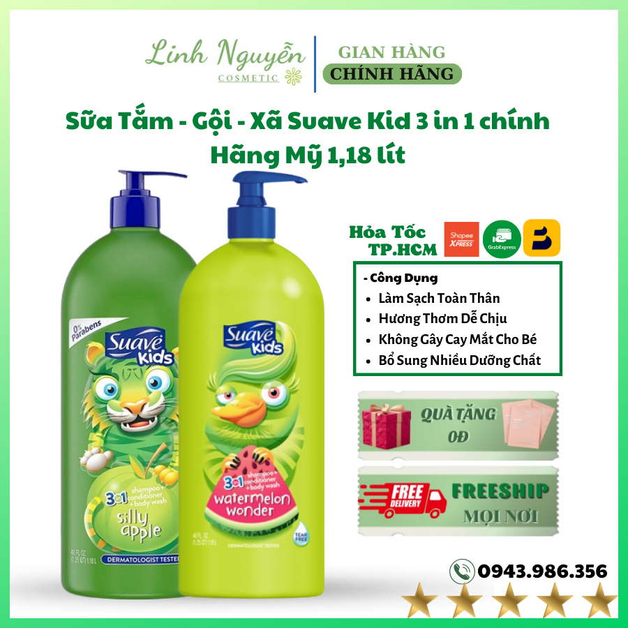 Sữa Tắm - Gội - Xã Suave Kid 3 in 1 chính Hãng Mỹ 1,18 lít