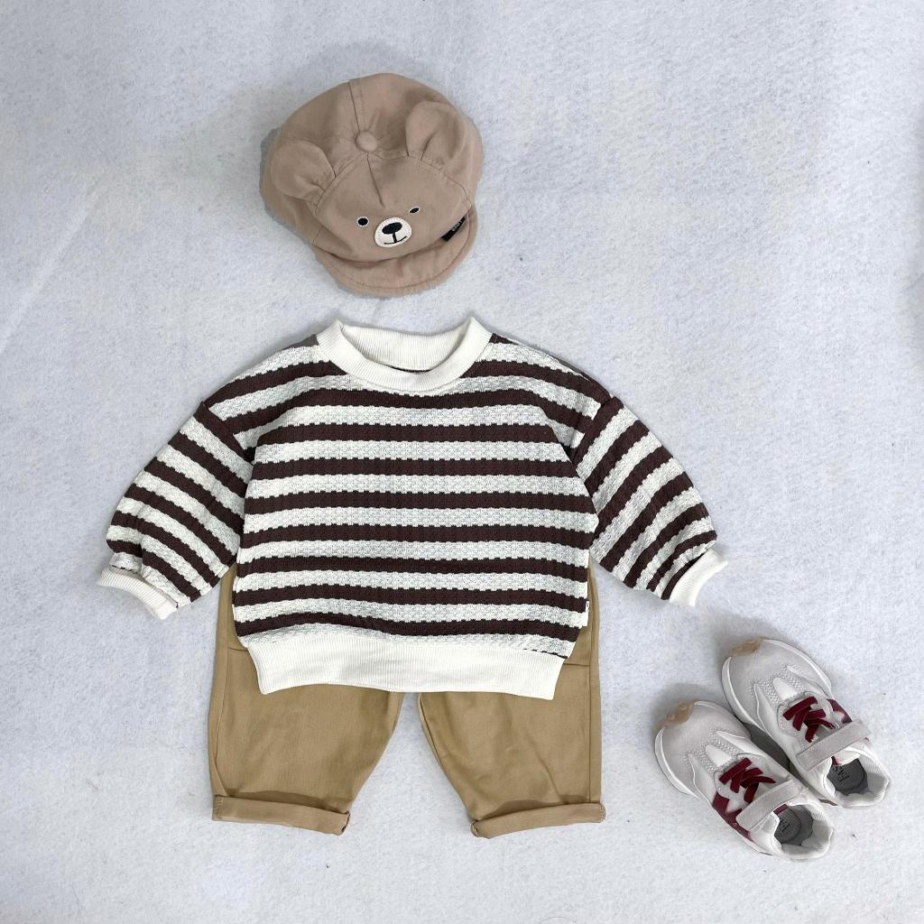 TE505 -Áo dài tay kẻ chất len mỏng mềm mại cho bé trai bé gái hoạ tiết kẻ sọc thời trang size 8-17kg