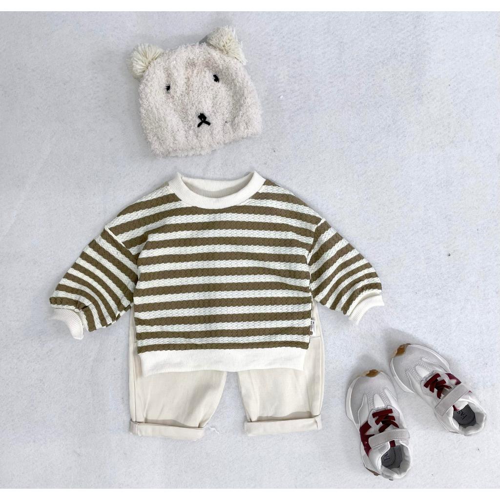 TE505 -Áo dài tay kẻ chất len mỏng mềm mại cho bé trai bé gái hoạ tiết kẻ sọc thời trang size 8-17kg