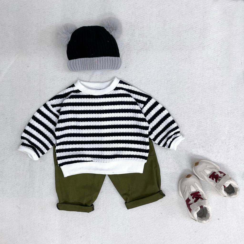 TE505 -Áo dài tay kẻ chất len mỏng mềm mại cho bé trai bé gái hoạ tiết kẻ sọc thời trang size 8-17kg