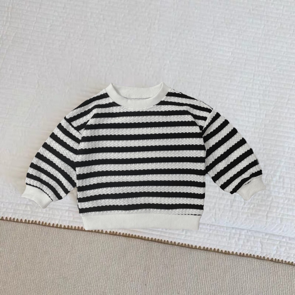 TE505 -Áo dài tay kẻ chất len mỏng mềm mại cho bé trai bé gái hoạ tiết kẻ sọc thời trang size 8-17kg