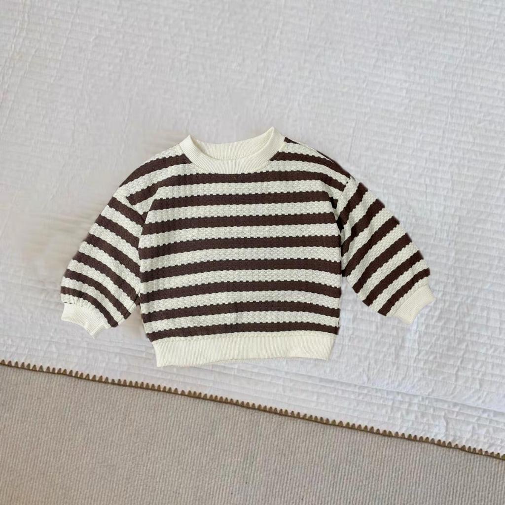 TE505 -Áo dài tay kẻ chất len mỏng mềm mại cho bé trai bé gái hoạ tiết kẻ sọc thời trang size 8-17kg