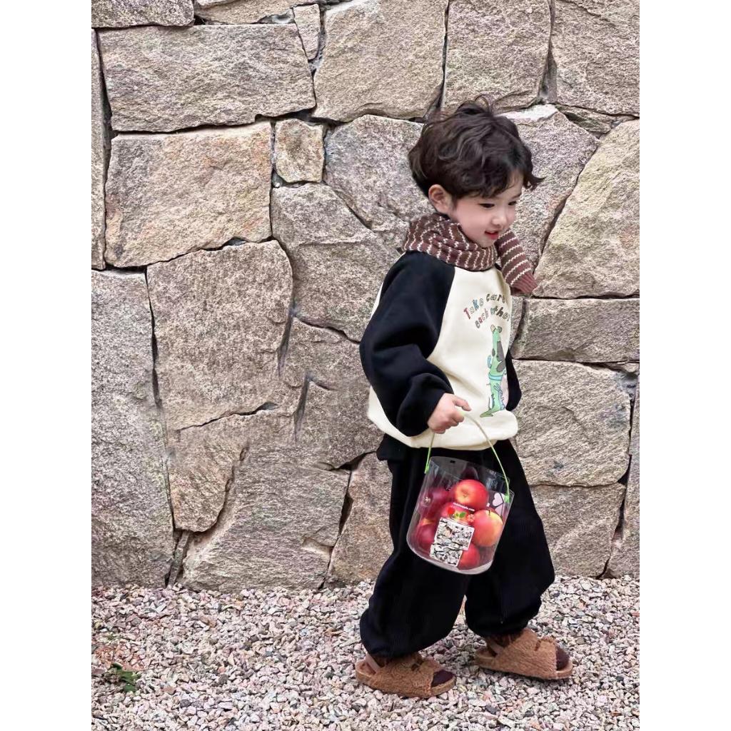 TE506 -Bộ áo+quần chất nỉ ép dày dặn cho bé trai bé gái hình động vật đáng yêu size 8-16kg