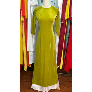 Áo Dài Nhung Trơn Màu Xanh Cốm