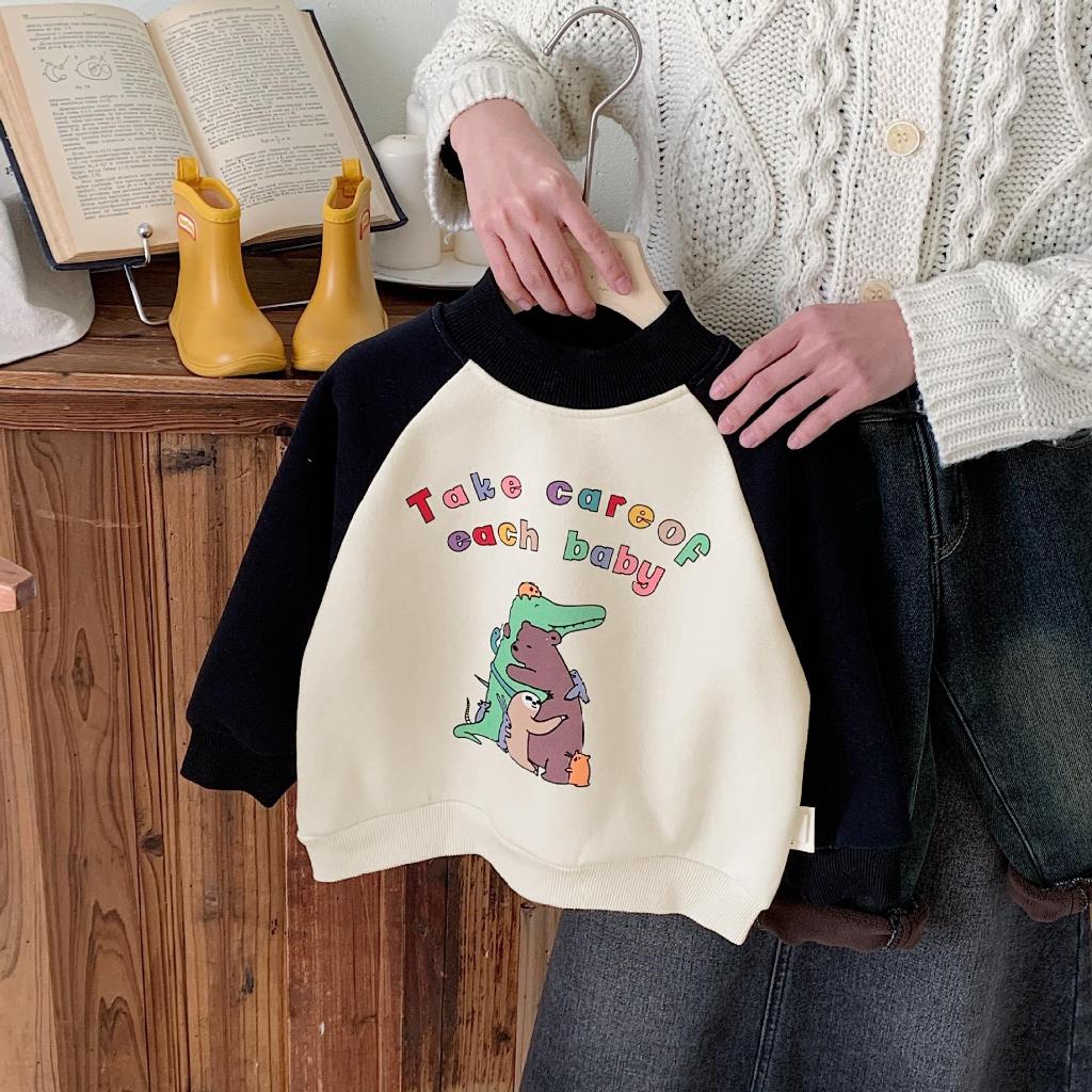 TE506 -Bộ áo+quần chất nỉ ép dày dặn cho bé trai bé gái hình động vật đáng yêu size 8-16kg