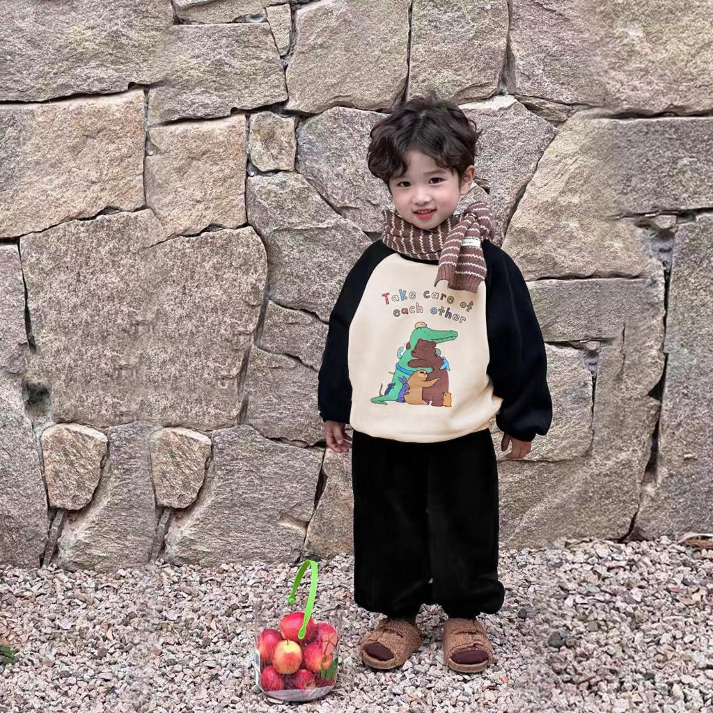 TE506 -Bộ áo+quần chất nỉ ép dày dặn cho bé trai bé gái hình động vật đáng yêu size 8-16kg