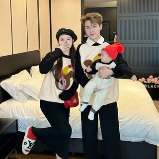 [ Hokiha Kids] TE507 -Áo sweater gia đình hình gấu đội mũ thêu chắc chắn chất nỉ ép 2 da dày dặn mềm mịn, áo đôi mẹ bé