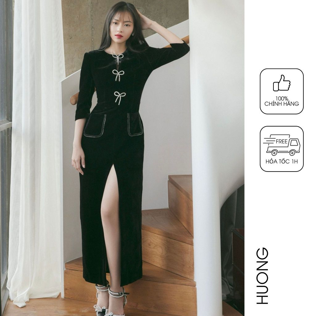 Silk Velvet Long Dress HUONG BOUTIQUE HBV1226