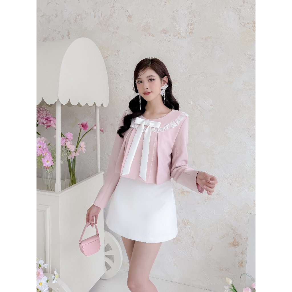 Áo bèo cổ phối nơ lụa Lina top