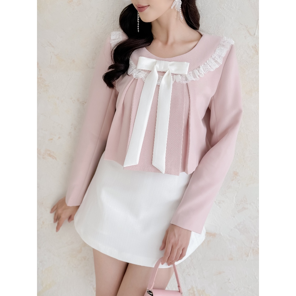 Áo bèo cổ phối nơ lụa Lina top