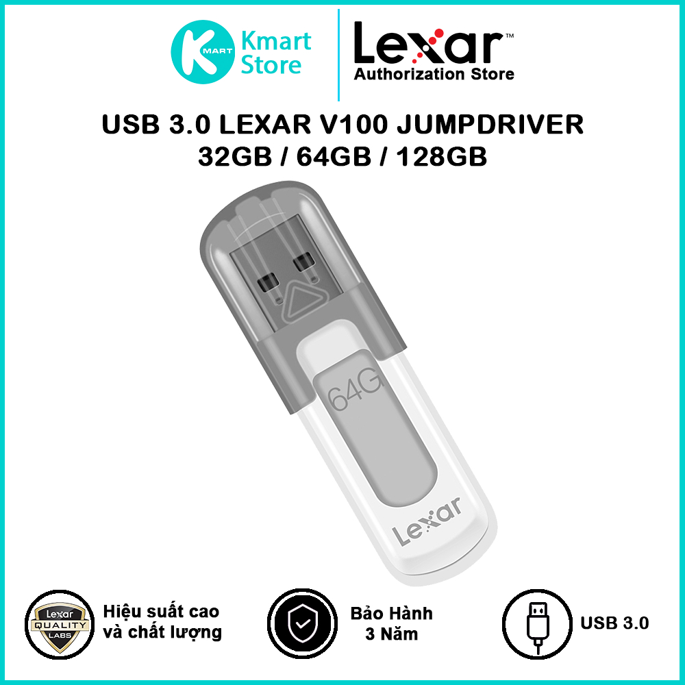 USB Lexar V100 JumpDrive 32GB / 64GB / 128GB - USB 3.0 - Hàng Chính Hãng