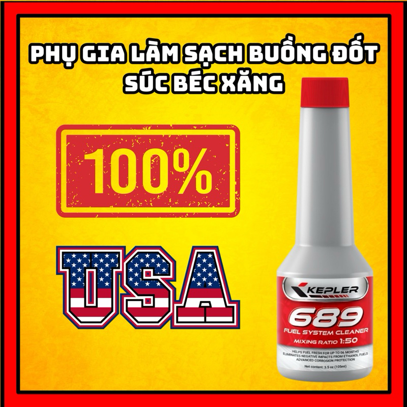 Phụ gia súc béc xăng (105mL) KEPLER FUEL SYSTEM CLEANER làm sạch buồng đốt cho xe máy, làm sạch cặn cacbon kim phun xăng