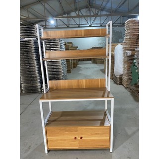 [Ảnh thật] Kệ Nhà Bếp - Kệ Để Lò Vi Sóng Khung Sắt Sơn Tĩnh Điện Sàn Gỗ MDF Cao Cấp