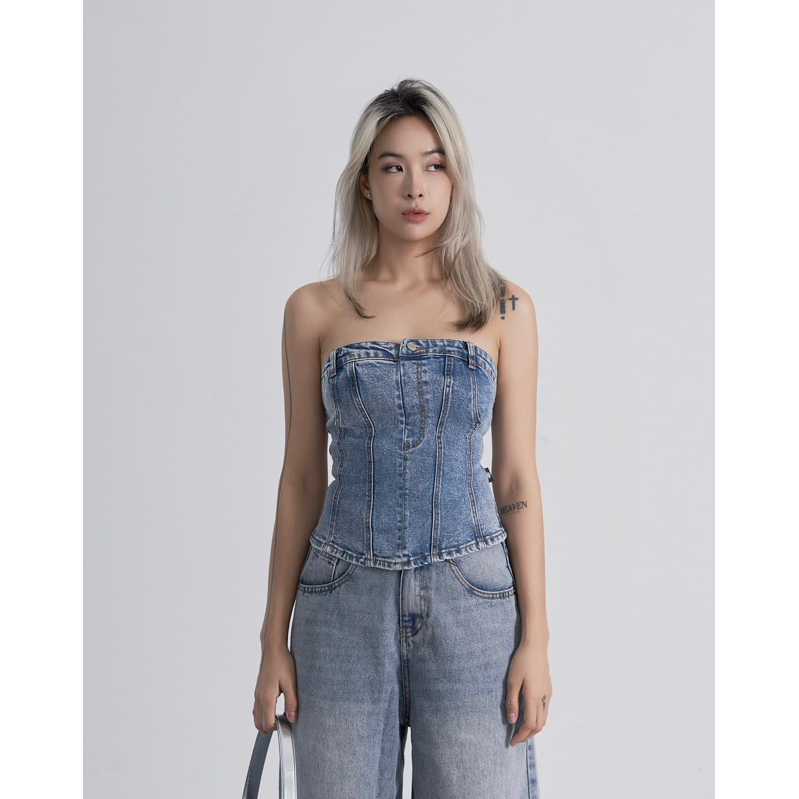 Denim04 Corset denim dây kéo khoá sau