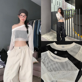 MEST DEROSE LONGSLEVES CROPTOP (TẶNG KÈM ÁO QUÂY ĐEN) - Áo Lưới Croptop Tay Dài Mặc Được 2 Kiểu (3 MÀU)
