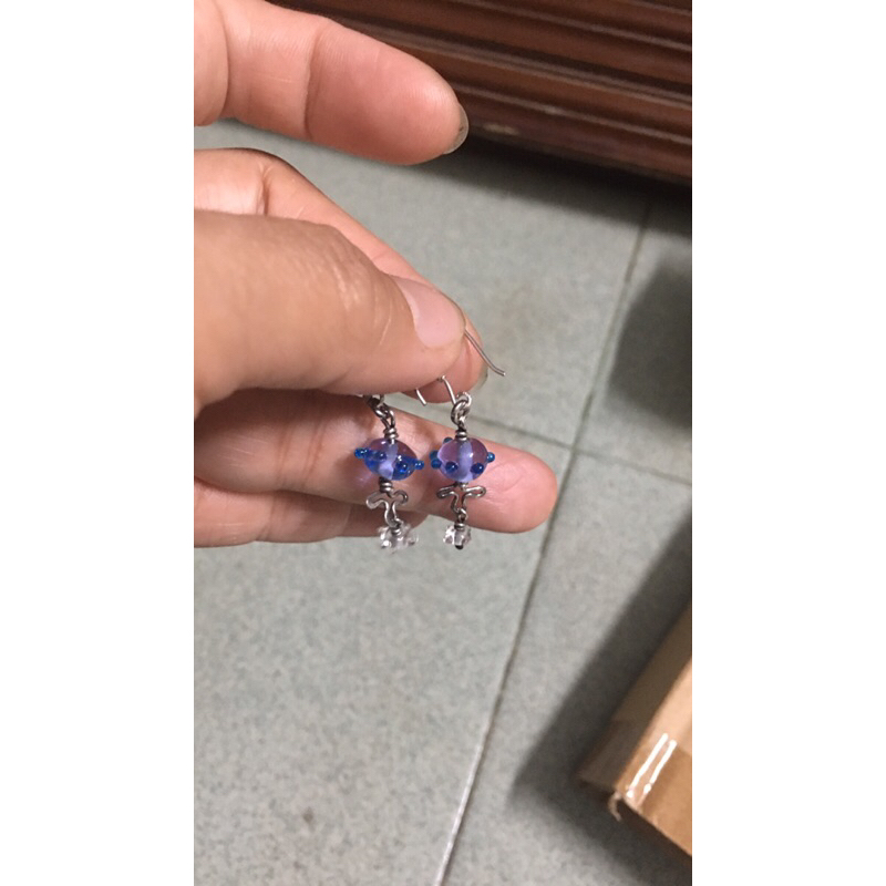 Hoa tai bạc phối pha lê và thủy tinh si tuyển Nhật