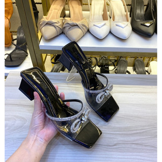 Dép cao gót bigsize 40-44 nơ đá quai meka trong gót vuông 5 phân