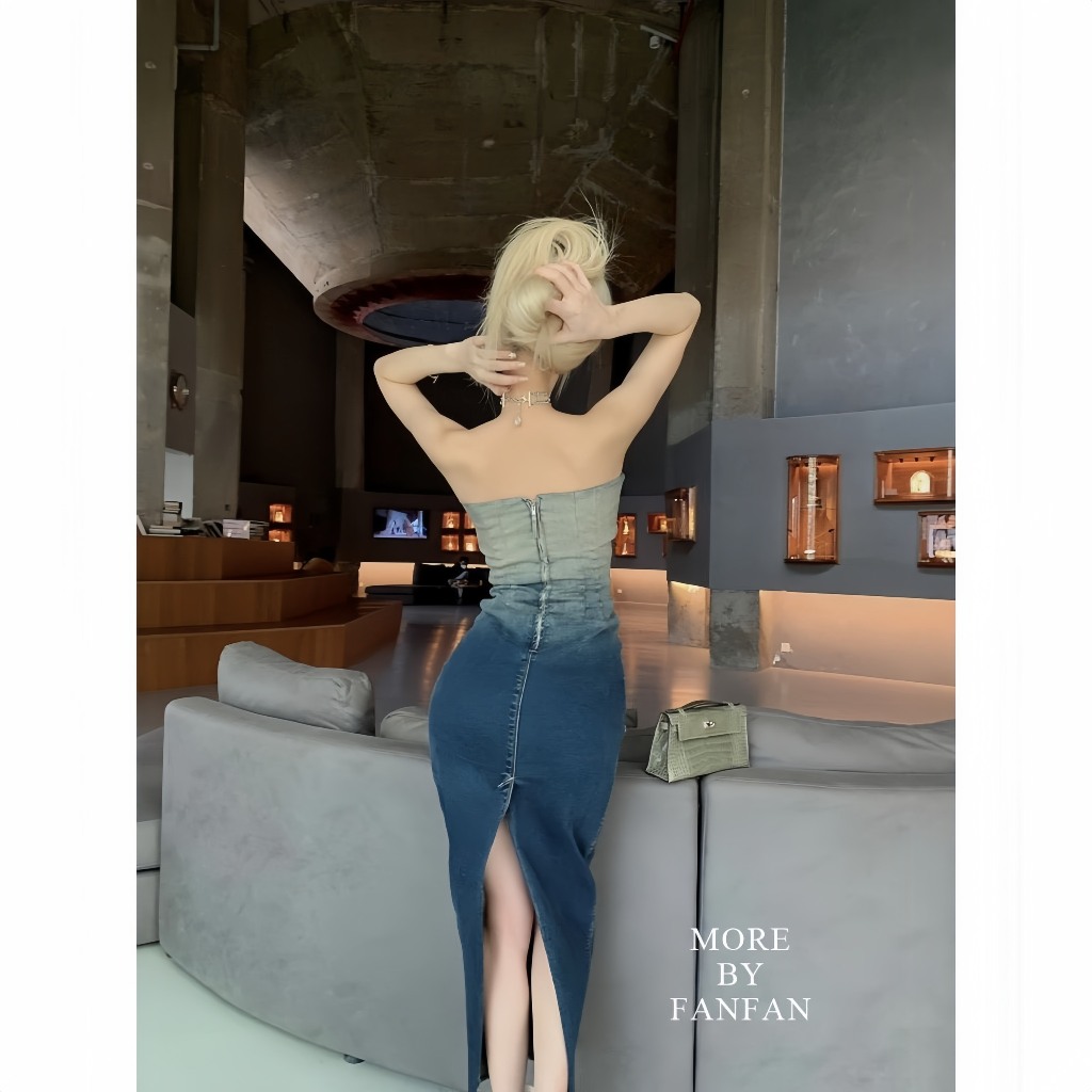 UV001 Váy bò ôm body đuôi cá dài xuân hè Jeans Denim xanh xinh Sẵn IB GIảm 30K