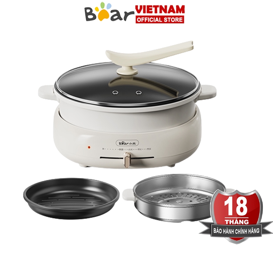 Nồi lẩu điện đa năng 4L Bear Nồi lẩu nướng hấp 3in1, Lẩu, Nướng, Rán, Chiên, Xào - Hàng chính hãng