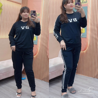 Sét Bộ Thu Đông Quần Dài Áo Tay Dài Bigsize Nữ 60kg-95kg Chât Thun Da Cá Co Giãn,Gồm Loại Trơn Và Loại Có Viền Tay dài