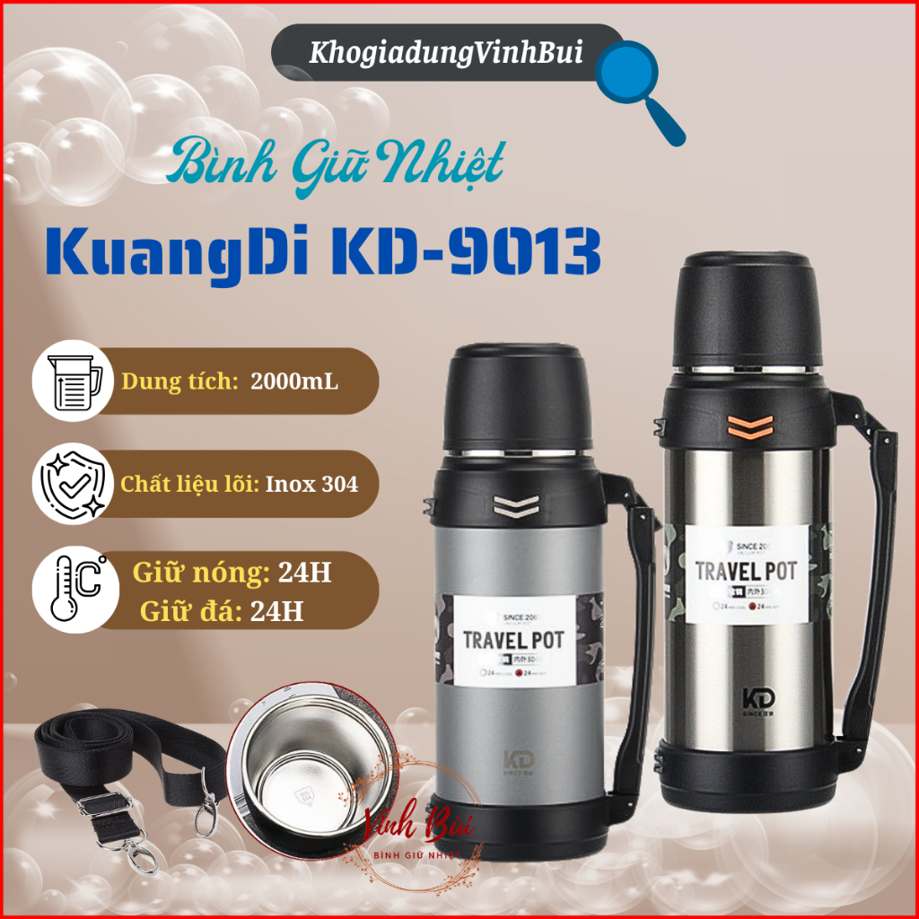 Bình Giữ Nhiệt 2000ml Cao Cấp KD9013,Inox 304, 5 Lớp Giữ Nhiệt, GIữ Nhiệt 24-36h - KhoGiaDungVinhBui
