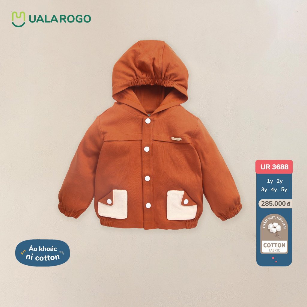 Áo khoác cho bé Ualarogo 1- 5y vải Cotton Nỉ ấm áp mềm mại có mũ giữ ấm thoáng khí 3688