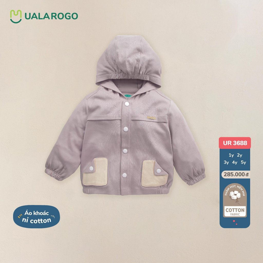 Áo khoác cho bé Ualarogo 1- 5y vải Cotton Nỉ ấm áp mềm mại có mũ giữ ấm thoáng khí 3688