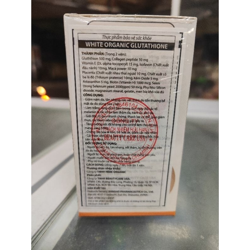 White organic glutahion  c /60viên