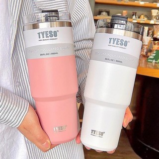 Bình giữ nhiệt tyeso 900ml màu trơn inox 304 có ống hút