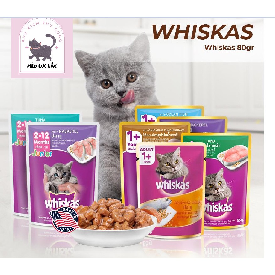 Pate mèo Whiskas nhiều vị tươi ngon hấp dẫn giàu dinh dưỡng dạng túi 80g - Thức ăn mèo lớn và mèo nhỏ Pate