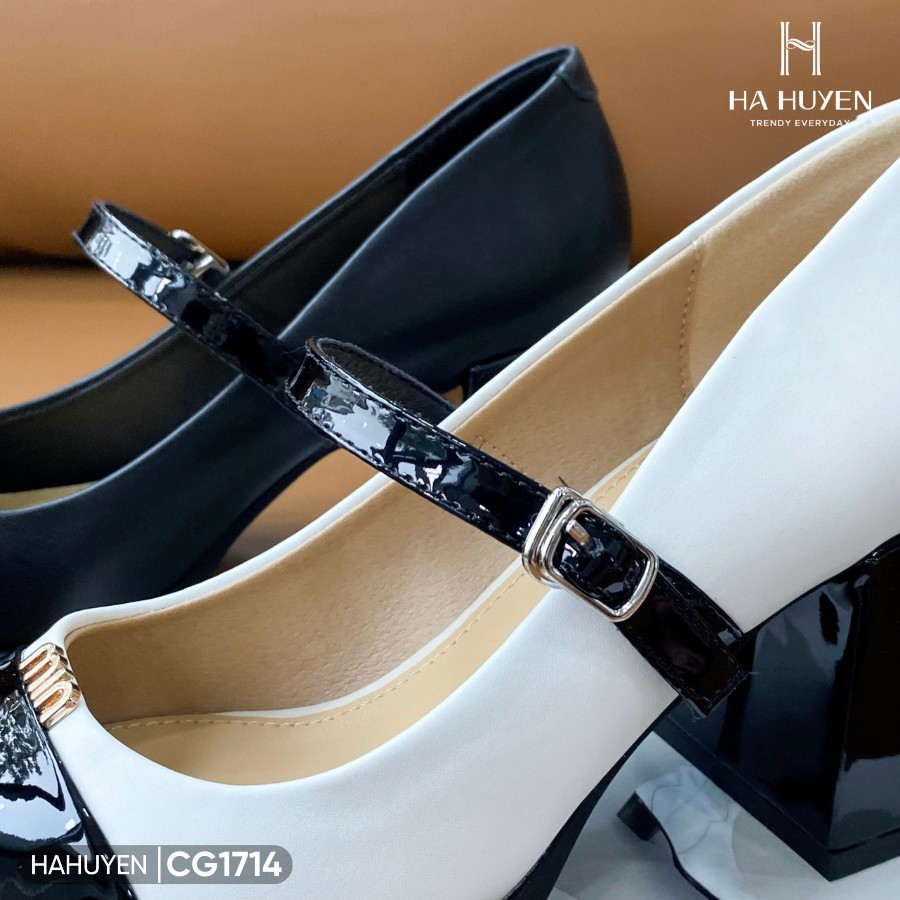 Giày cao gót nữ Hà Huyền Shoes  quai ngang mũi captoe chữ Miu đồng GV 7p - CG1714