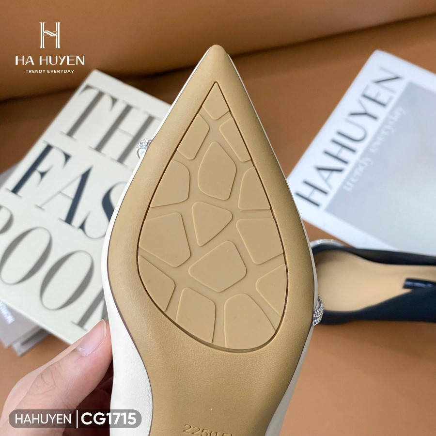 Giày cao gót mũi nhọn Hà Huyền Shoes da lì đá vắt GN 9p - CG1715