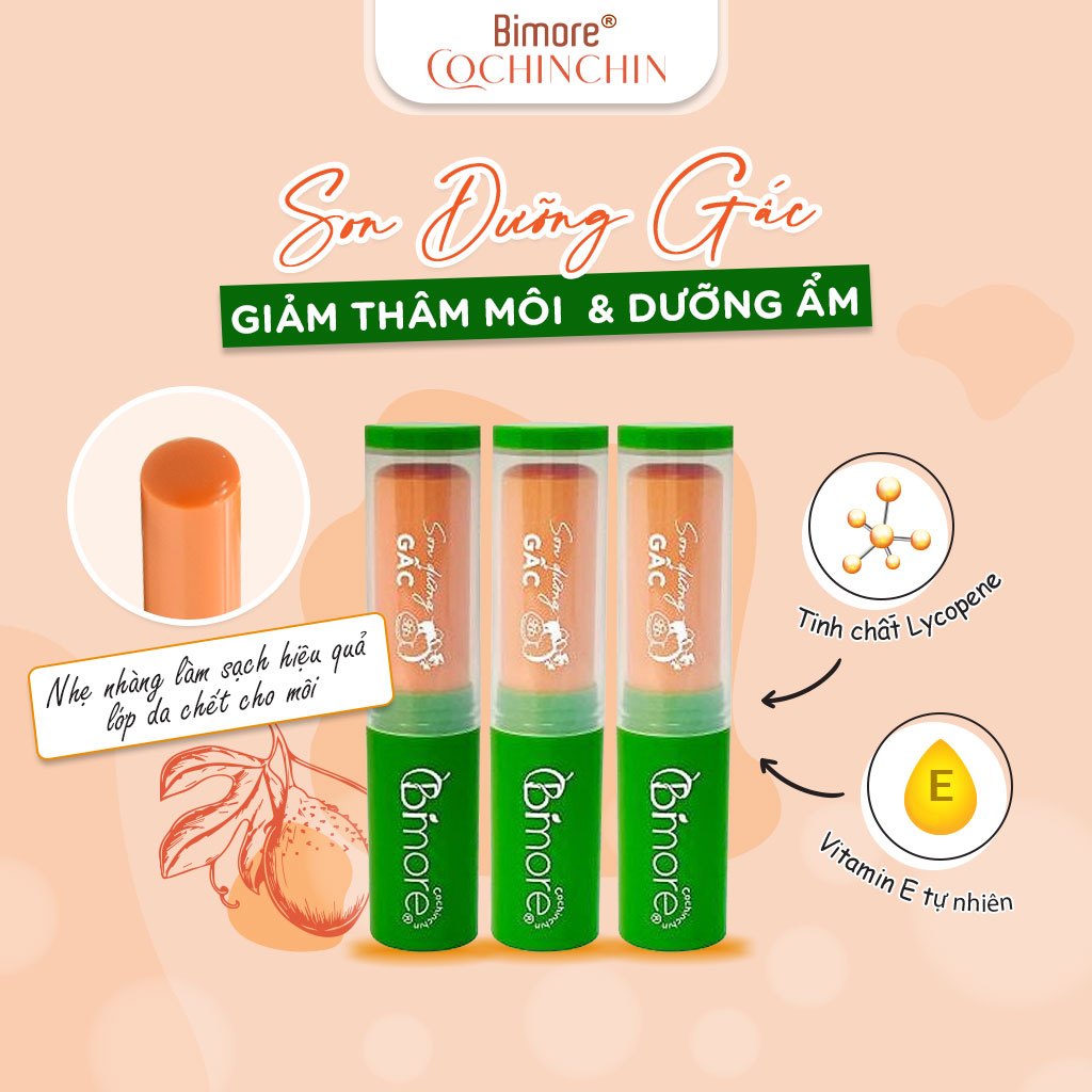 Combo 3 thỏi Son dưỡng Gấc Bimore giảm thâm dưỡng ẩm làm hồng môi