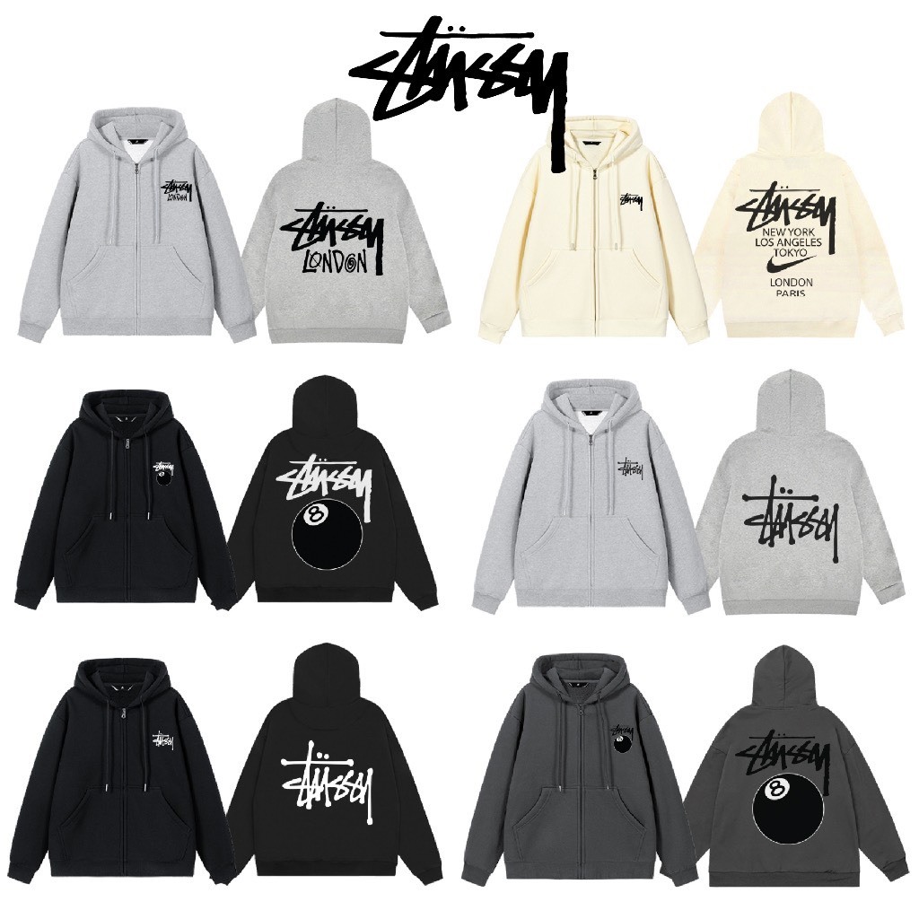 Áo khoác hoodie zip Stussy nỉ bông 2 lớp stussy mũ zip bassic form rộng nam nữ unisex unisex_studio91