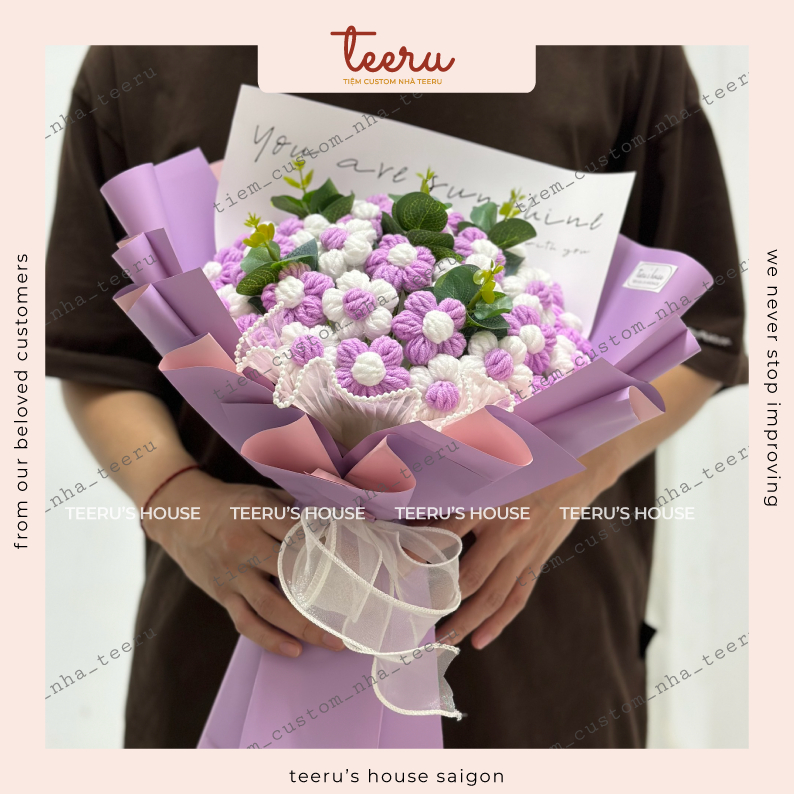 Hoa Len lưu ly, bó hoa len 5 CÁNH tặng tốt nghiệp, người yêu handmade  - Crochet Teeru's House