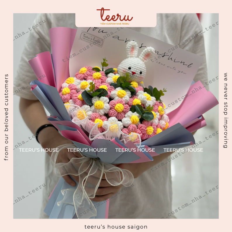Hoa Len lưu ly, bó hoa len 5 CÁNH tặng tốt nghiệp, người yêu handmade  - Crochet Teeru's House