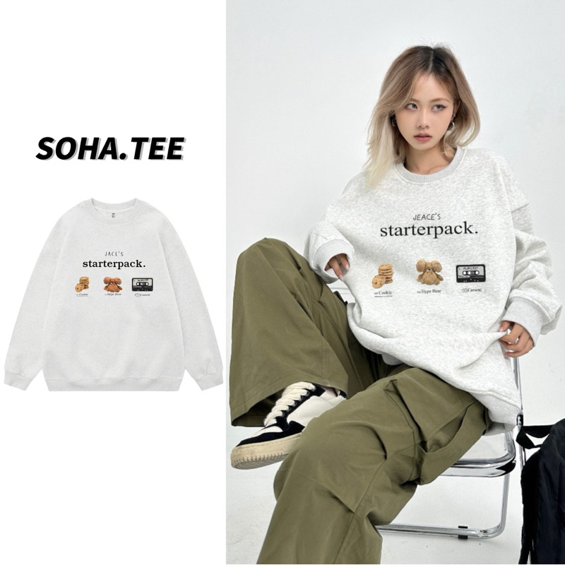 ÁO SWEATER NỈ BÔNG NỮ ÁO DÀI TAY MÀU XÁM TIÊU “STARTERPACK” FORM RỘNG BO CHUN TRẺ TRUNG BASIC