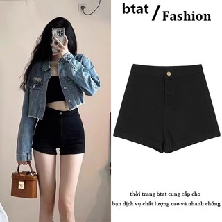 Quần short denim ôm nữ màu đen, quần short denim lưng cao chữ A nhập khẩu hàn quốc ulzzang