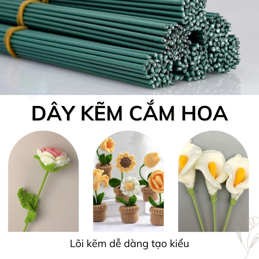 Set 50 Cành kẽm làm hoa handmade dài 30cm Hapi Toys - Kẽm Cành 2mm lõi thép bọc nhựa cắm hoa sáp,hoa giấy