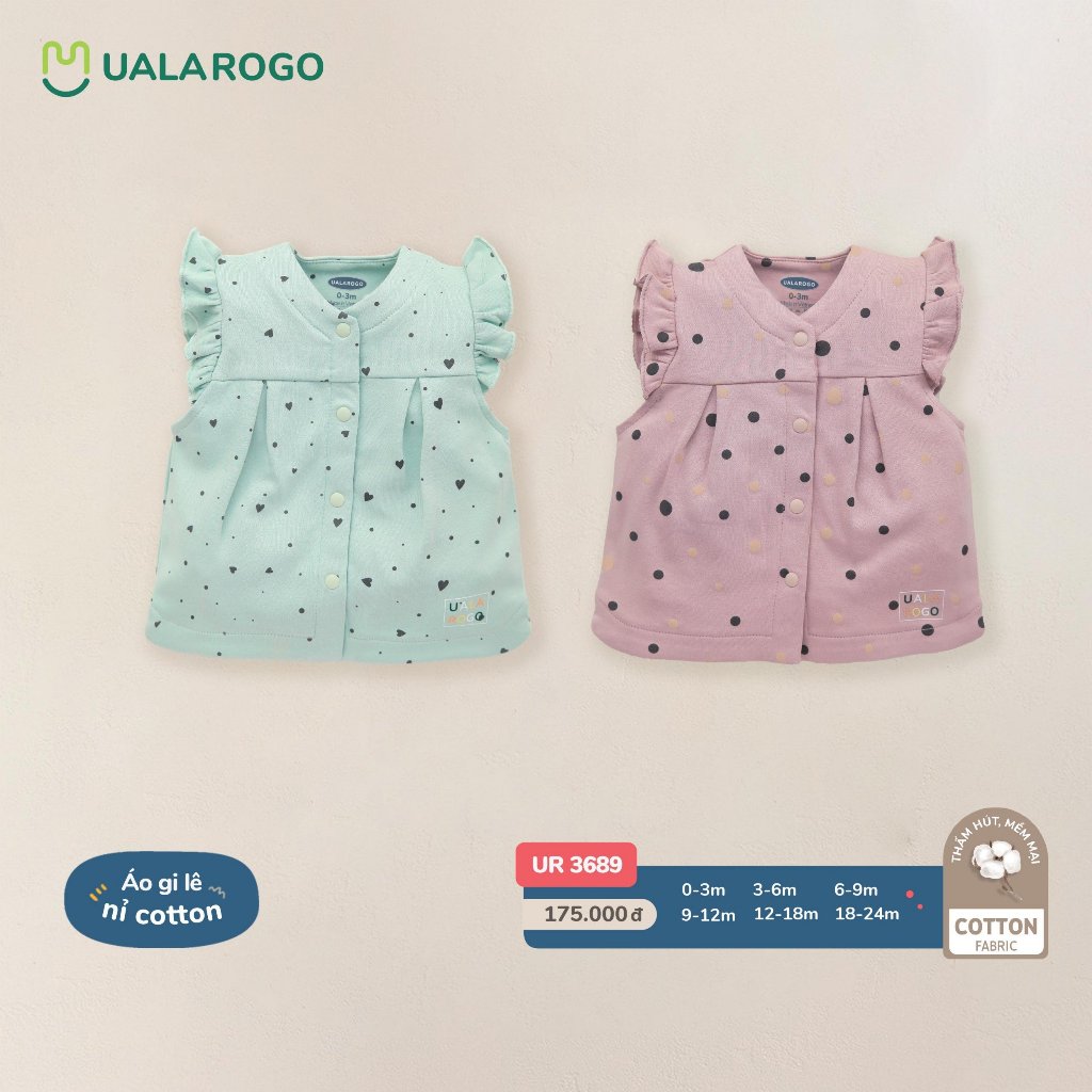 Áo gile nỉ cotton cho bé Ualrogo 0-2 tuổi  giữ ấm họa tiết cúc giữa 3689