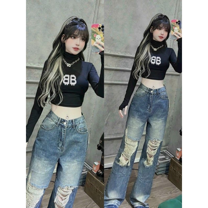 Áo cổ lọ tay dài in chữ BB siêu hot mùa đông