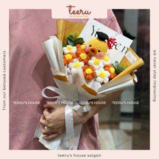  ẢNH THẬT  Bó hoa lưu ly 5 cánh mix thú bằng len tặng người yêu tặng tốt nghiệp quà sinh nhật - Crochet Teeru's House 