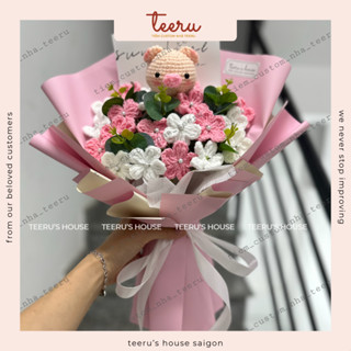   ẢNH THẬT  Bó hoa 10 lưu ly mix thú bằng len tặng người yên tặng tốt nghiệp quà sinh nhật - Crochet Teeru's House 