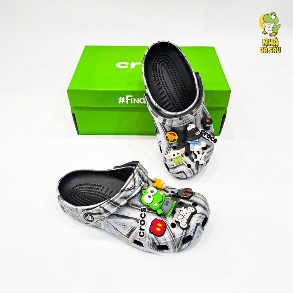 Dép cross classic nam nữ chính hãng ngôi sao xám tặng 10 jibbitz 3D cao cấp, dép sục cross unisex star VNXK Nhà Cá Sấu