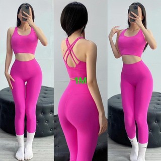 Sét bộ đồ tập gym yoga lulu nữ bộ quần dài áo bra kèm mút cao cấp